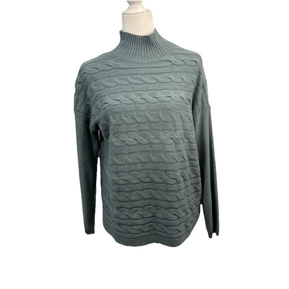J Jill High Neck Horizontal Cable Knit Blue Sweater Women XS - Picture 1 of 12